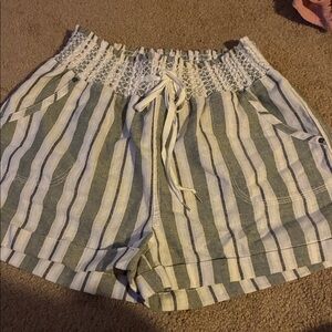 Guess Green and White Striped High Waist Shorts size large